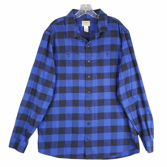 LL Bean Shirt Mens Blue Plaid Flannel LS Button Down Size Large Tall LT - Picture 2 of 9